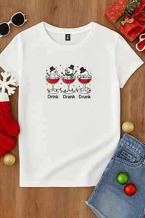 Новорічна футболка унісекс з принтом турецький кулір бавовна Білий 2, 50/54 Одеса