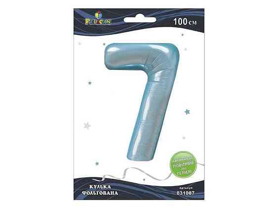 Шарик фольгированная цифра 40 (100 см) 7 голубая Baby blue ТМ PELICAN Киев