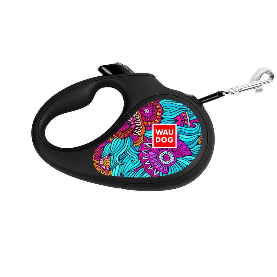 Повідець-рулетка для собак WAUDOG R-leash, малюнок "Літо", S, до 15 кг, 5 м, світловідбивна стрічка чорний Вінниця - фото 1