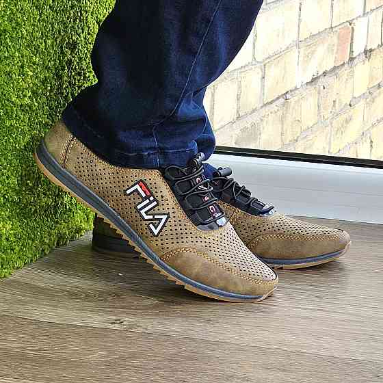 Мужские Мокасины Кроссовки FILA Коричневые с Перфорацией Туфли (размеры: 40,41,42,43,44,45) Видео Обзор - 17-3 Днепр