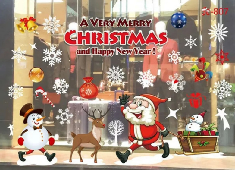 Новорічна наклейка силікон на вікно 50 на 70 см різнобарвний Київ - фото 1