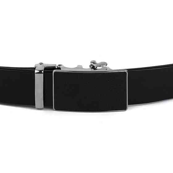 Ремінь чоловічий c сріблястою пряжкою з чорною вставкою Vintage 20328 Чорний Київ