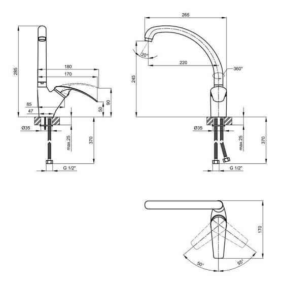 Змішувач для кухні Lidz (CRM) Mars 81 007-3, хром Київ