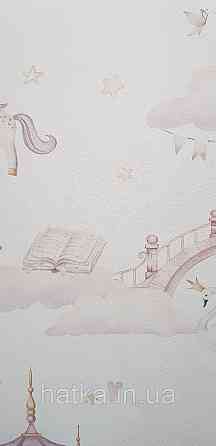 Шпалери флізелінові еко Rasch Kids World II 0.53х10 дитячі принцеси замки карети лебеді рожеві на білому Київ
