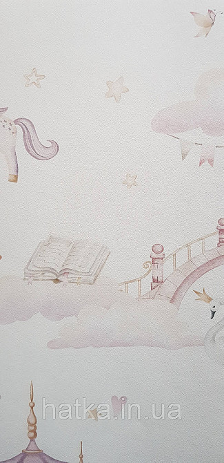 Шпалери флізелінові еко Rasch Kids World II 0.53х10 дитячі принцеси замки карети лебеді рожеві на білому Київ - фото 3