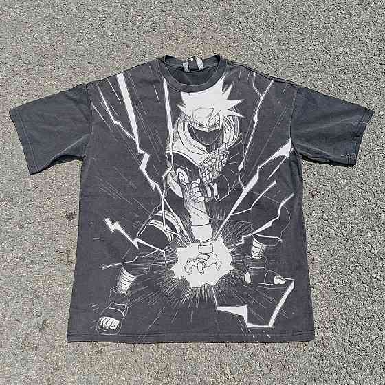 Футболка чоловіча з принтом аніме Наруто Какасхі Хатаке Лігхтнінг оверсайз (S/M/L) Черний Дніпро