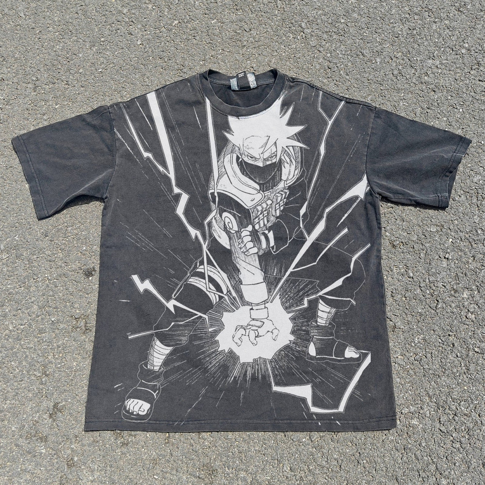 Футболка мужская с принтом аниме Наруто Какасхи Хатаке Лигхтнинг оверсайз (S/M/L) Черний Днепр - изображение 1