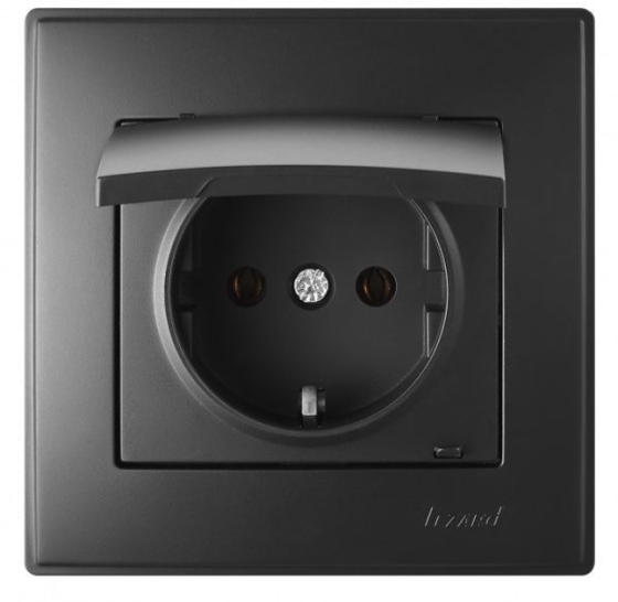 LESYA Розетка с заземлением с крышкой антрацит Lezard Харьков