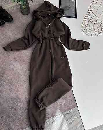 Жіночий теплий комбінезон із капюшоном тринитка на флісі + нашивка Шоколад, 42/44 Одеса