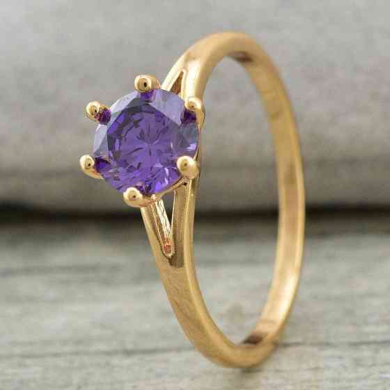 Кольцо фиолетовые фианиты Xuping позолота 18К, 19 размер (ширина 6мм, вес 1.4г) Киев