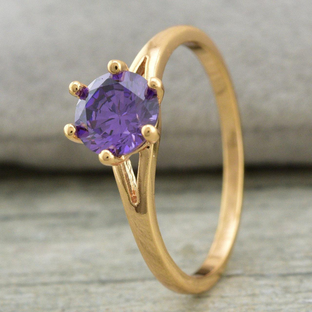 Кольцо фиолетовые фианиты Xuping позолота 18К, 19 размер (ширина 6мм, вес 1.4г) Киев - изображение 2