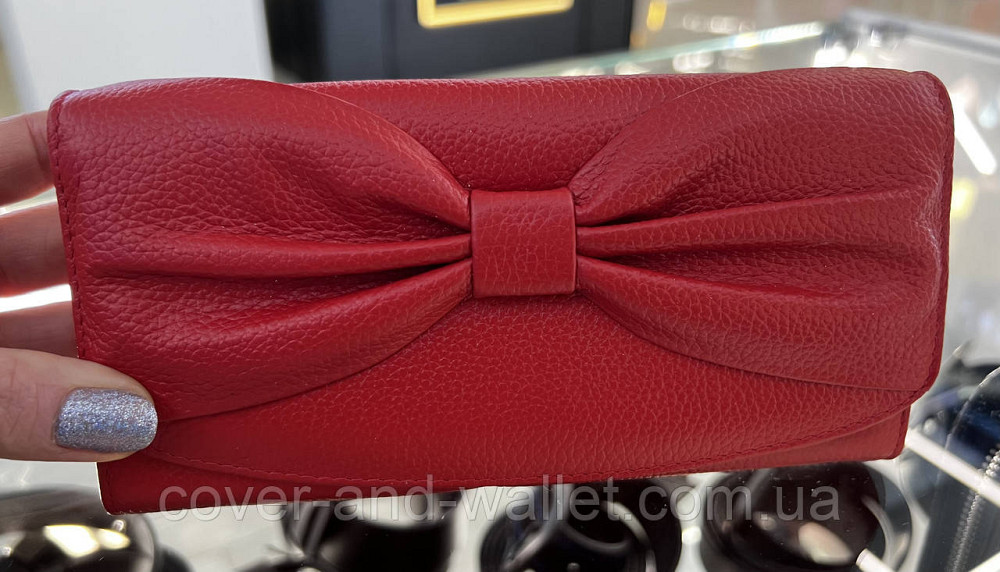 Класичний жіночий гаманець з натуральної шкіри червоного кольору з бантом Salfeite Київ - фото 13