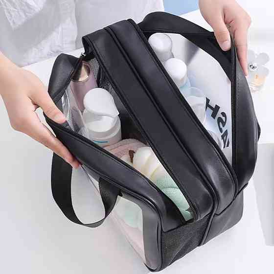 Косметичка в ванную комнату на 2 отделения для сухих и влажных вещей, черная Каменец-Подольский