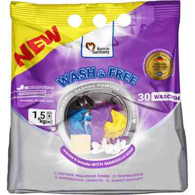 Пральний порошок Wash&amp;Free Universal Жасмін та лаванда з марсельським милом 1.5 кг (4262396140883) Вінниця