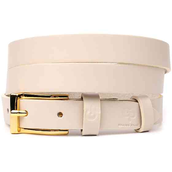 Красивий тонкий шкіряний ремінь для жінок GRANDE PELLE 22949 Молочний Київ