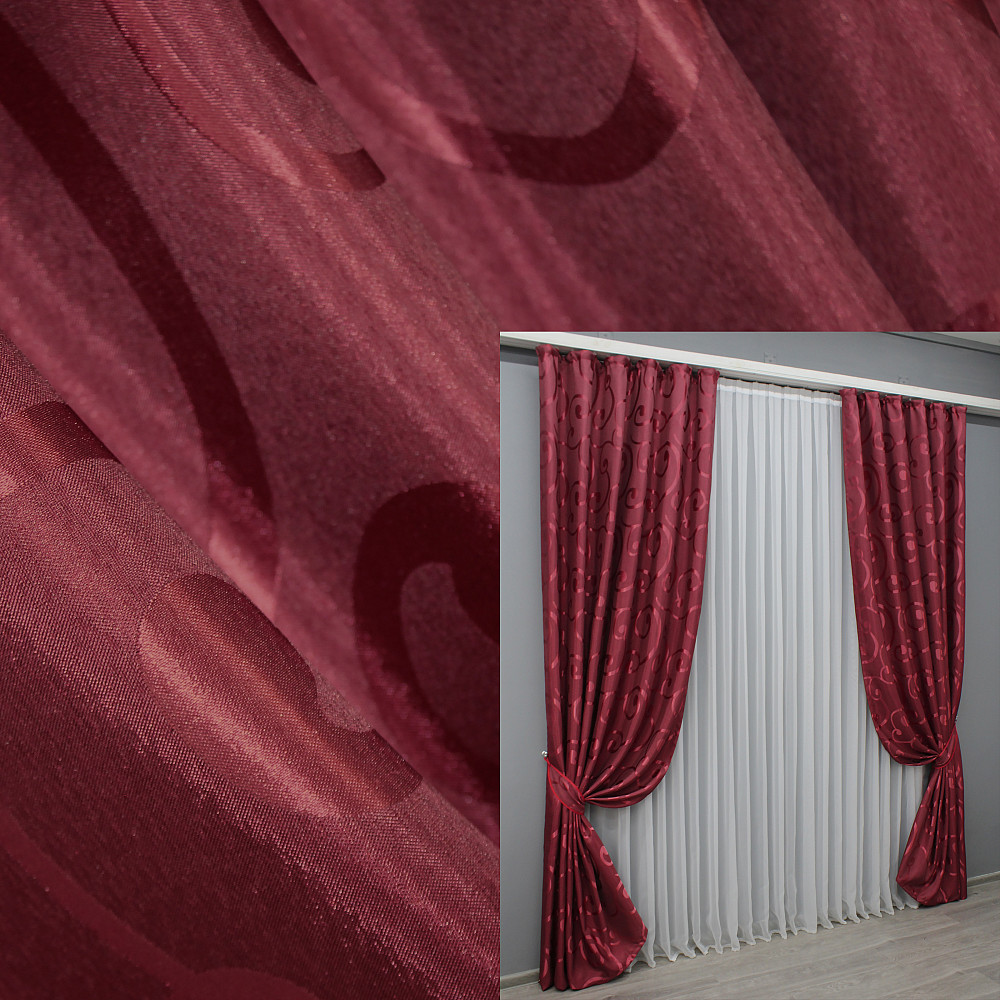 Комплект готових штор VR-Textil Жакард № 1533ш Бордовий 150х270 см 2 шт (33-0360) Київ - фото 1