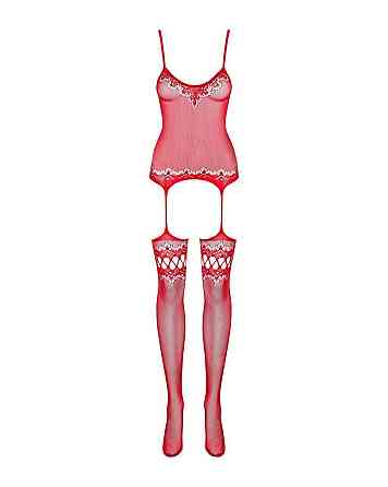 Бодистокинг Obsessive Bodystocking F214 red S/M/L, имитация корсета и чулок на подвязках Sex Aura Киев
