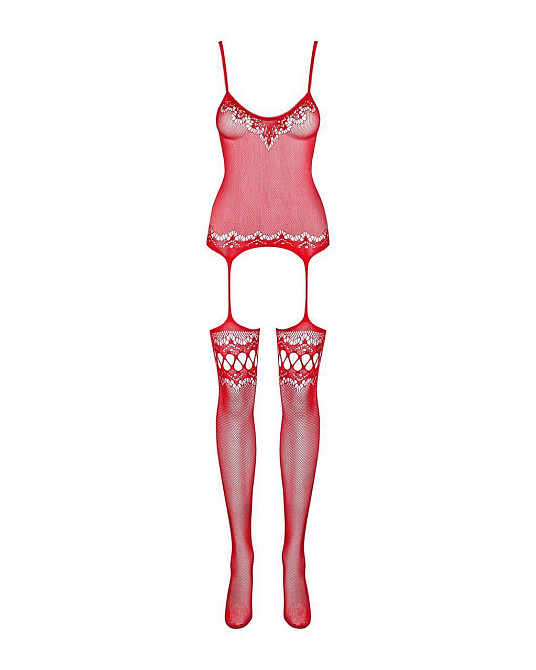 Бодистокинг Obsessive Bodystocking F214 red S/M/L, имитация корсета и чулок на подвязках Sex Aura Киев - изображение 6