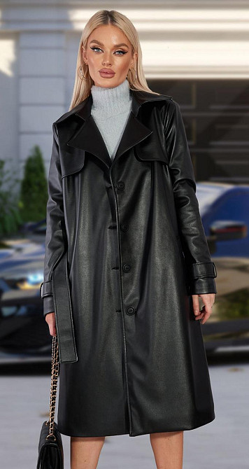 Чорний шкіряний плащ Київ - фото 3