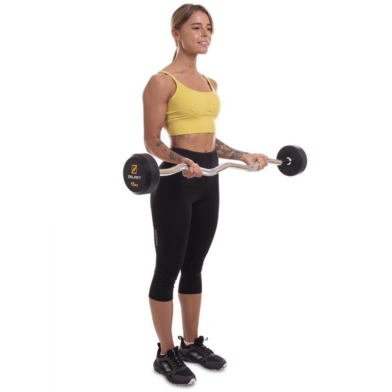 Штанга фіксована вигнута прогумована Zelart 2687-15 довжина 95 см 15 кг Київ - фото 7
