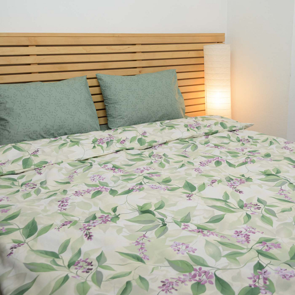 Комплект постільної білизни Євро Бязь ранфорс Гілка бузку 120 г/м2 YouStar (Зелений) 2 х 50х70 Суми - фото 4