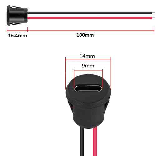 Комплект живлення  роз'єм гніздо Type C 2pin 24AWG 10см 5шт кабель до 3А 5В панельний монтаж USB Type C вхід живлення Київ