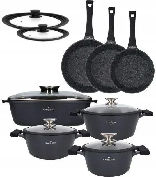 Zwieger Black Stone Комплект 3 Garnków + Сковорідки 20/24/28cm Жаровня Кришки (ZWBS42) Київ - фото 1
