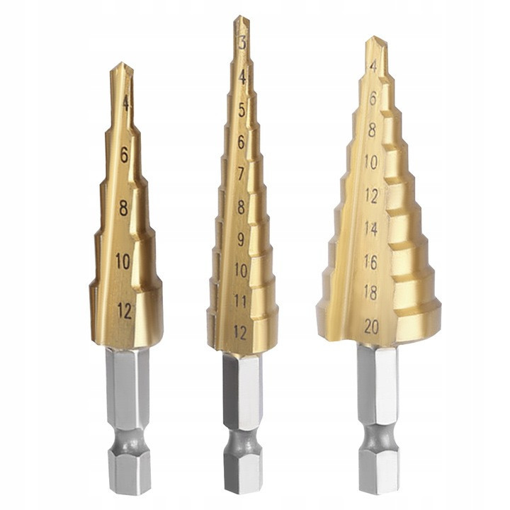 Набір східчастих конусних свердлів 3 шт з титановим покриттям з чохлом Bigstren (6661) Нововолинськ - фото 2