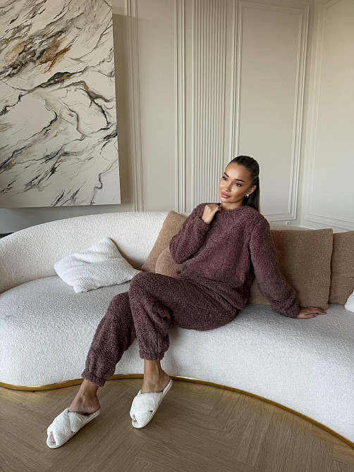 Жіноча затишна піжама-двійка: кофта та штани махра тедді Шоколадний, 48/52 Одеса - фото 8