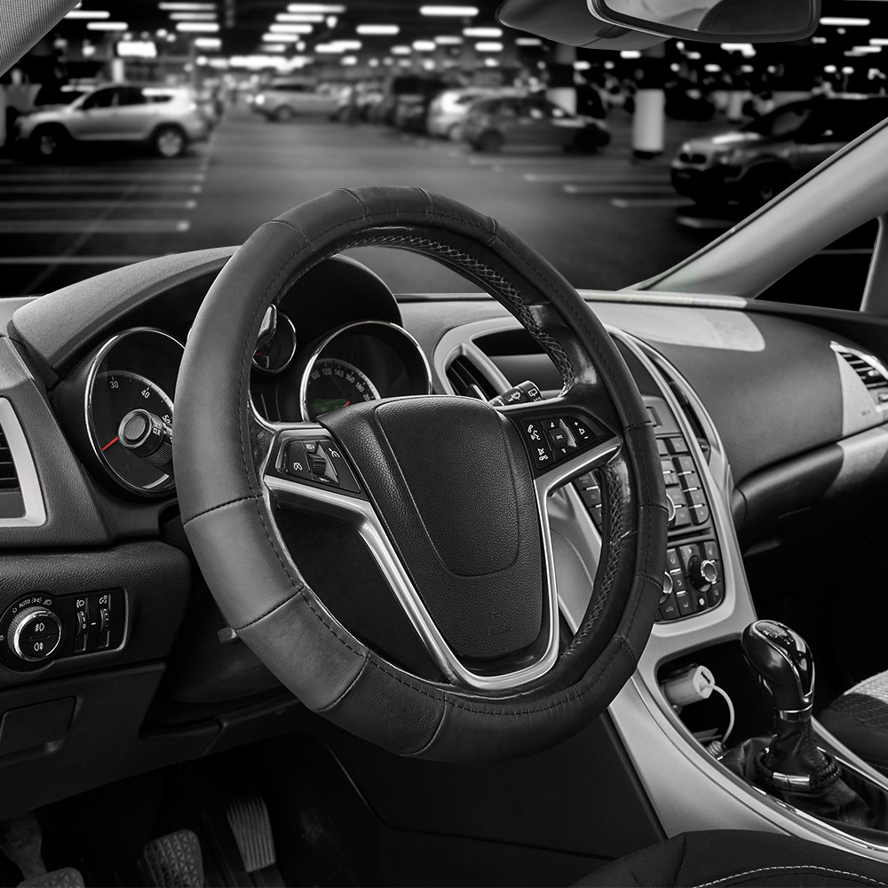Чехол на руль Carlife 39-41см, кожа, черный SW240L Львов - изображение 2