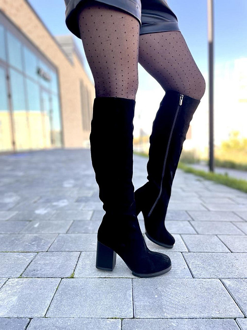 Valiente Чоботи жіночі VALIENTE чорні замша натуральна висота 41см обхват 35-38см каблук 8см (2 Коломия - фото 1