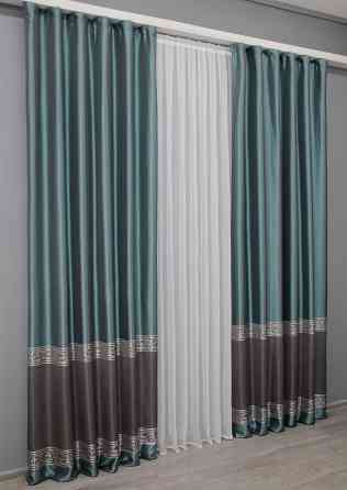 Комплект готових штор VR-Textil ANZIO № 1465ш Бірюзовий з графітовим 130х270 см 2 шт (39-0055) Київ