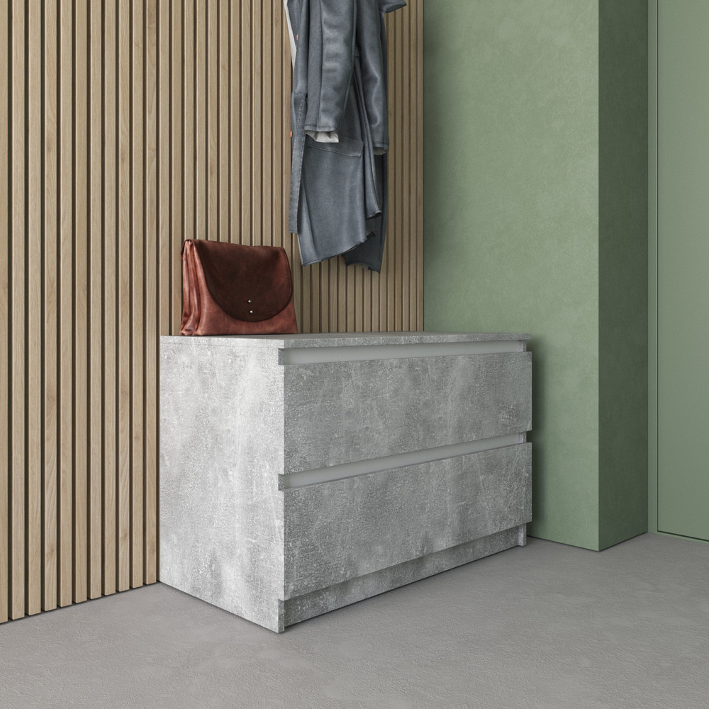 Комод VAYS R-19 Бетон-Білі планки, 2 шухляди без ручок, ЛДСП, 80×40×53 см - для передпокою, спальні, вітальні Львів - фото 1