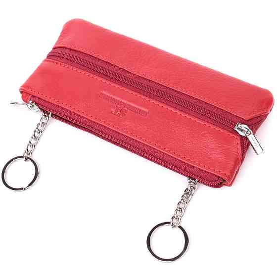 Яркая кожаная ключница на молнии ST Leather 22557 Красный Киев
