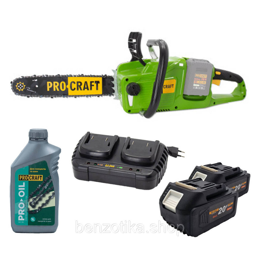 Акумуляторная цепная пила Procraft PCA40/2 + 2 АКБ 4Ач + зарядное устройство + масло 1л (бесщёточная Киев - изображение 1