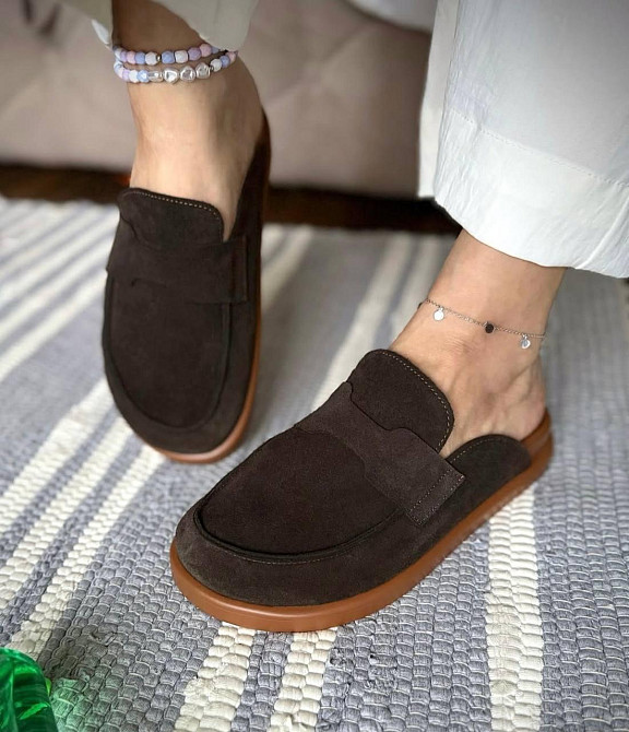 Шльопанці жіночі літні із закритим носком із натуральної замші шоколадні M.KRAFT 0195 р. 36-41 Коломия - фото 1