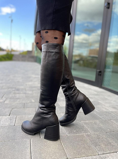 Чоботи жіночі TWO STEPS чорні натуральна шкіра зима высота 42см обхват голени 36-38см каблук 8с Коломия - фото 8