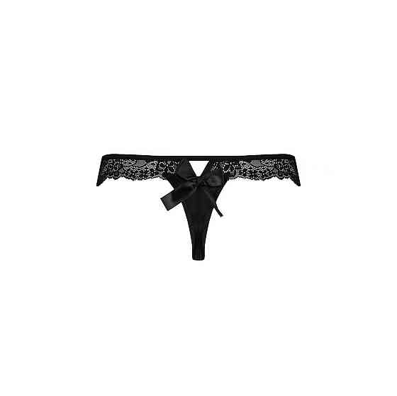 Мереживні трусики-танга з атласним бантиком Passion NAJA THONG L/XL, black Sex Aura Київ