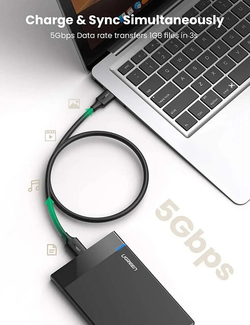 Кабель UGREEN US130 USB 3.0 A Male to Micro USB 3.0 Male Cable 0.5m (Black)(UGR-10840) (UGR-10840) Киев - изображение 3