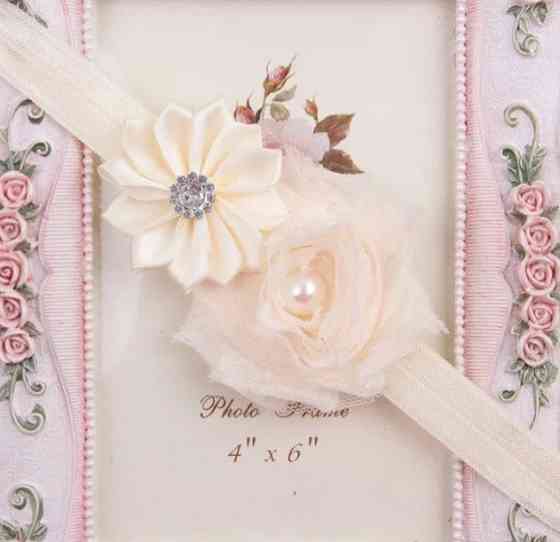 Повязка на голову детская бежевая - размер декора 9см, размер универсальный (на резинке) Киев