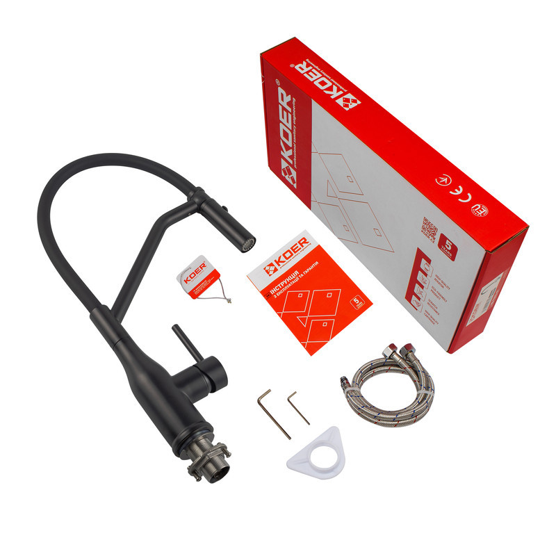 Змішувач для кухні Koer KI-70026-05 з чорним силіконовим виливом (KR5210) Київ - фото 7