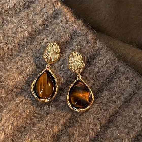 Серьги набор 5 пар в различных дизайнах с смола под янтарь золотистые,женская бижутерия серьги комплект Каменец-Подольский