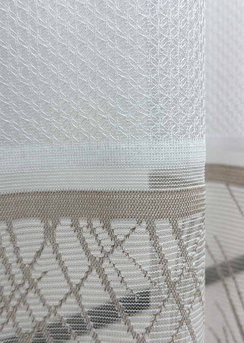 Короткий тюль жакард, висотою 2м, колір білий з капучино 1944т Київ - фото 2