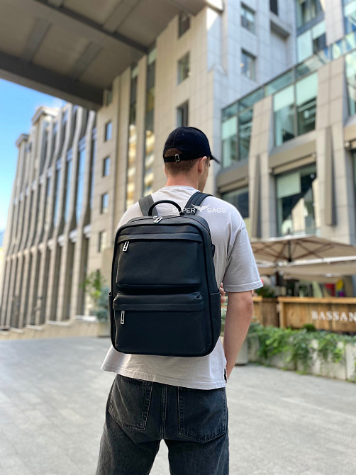 Чоловічий рюкзак для ноутбука та поїздок з натуральної шкіри 40х30х16, сумка наплічна Tiding Bag, чорна Кам'янське - фото 17