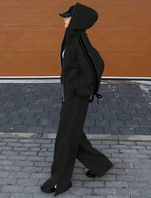 Жіночий прогулянковий костюм оверсайз: худі та штани двонитка Чорний Одеса - фото 2