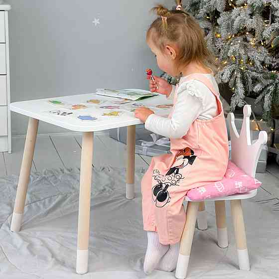 Стіл прямокутний 46х60х45 і стілець корона 26х26х24, столик та стільчик для хлопчика, білий Київ
