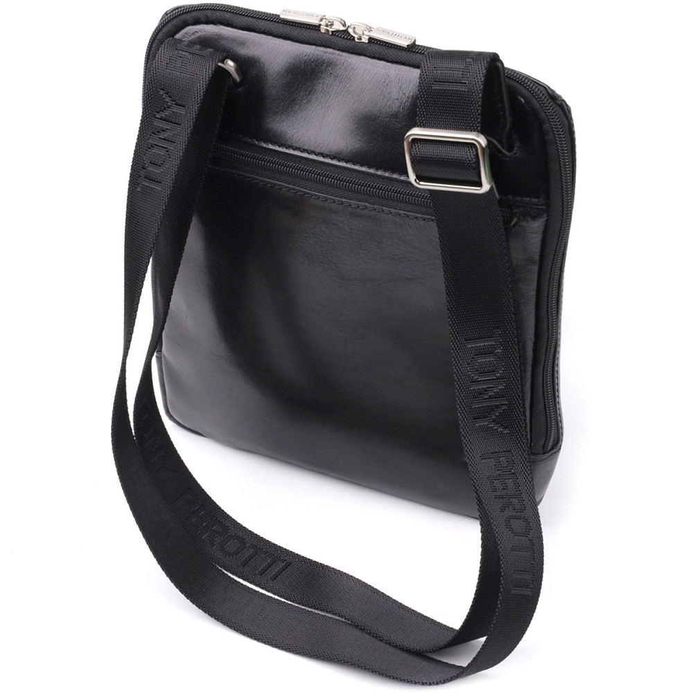 Цікава чоловіча сумка через плече з гладкої натуральної шкіри Tony Perotti 20855_1 (9137-20 nero) Чорний Київ - фото 2