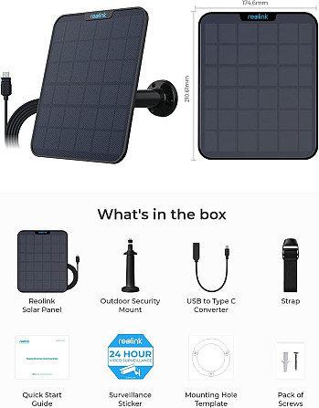 Солнечная панель Reolink 6W для видеокамер, водостойкая, с крепежом, панель питания для аккумуляторн Киев - изображение 8