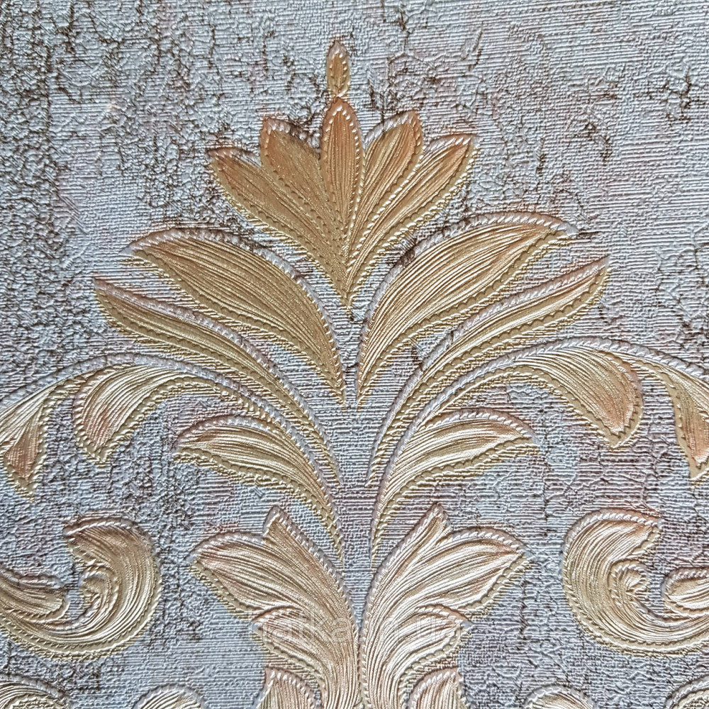 Обои метровые винил на флизелине Decowall Retro вензеля золотом крупные структурные на голубом под старину Киев - изображение 4