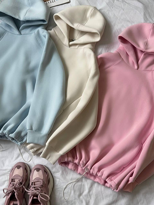 Жіноча тепла оверсайз худі з куліскою турецька тринитка пеньє бавовна Кремовий Одеса - фото 1